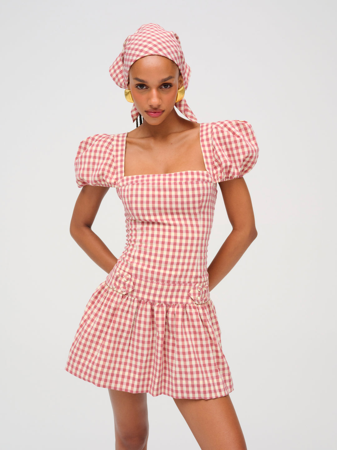 Georgia Gingham Short Sleeve Mini Dress - Mauve | For Love and Lemons