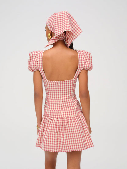 Georgia Gingham Short Sleeve Mini Dress - Mauve | For Love and Lemons