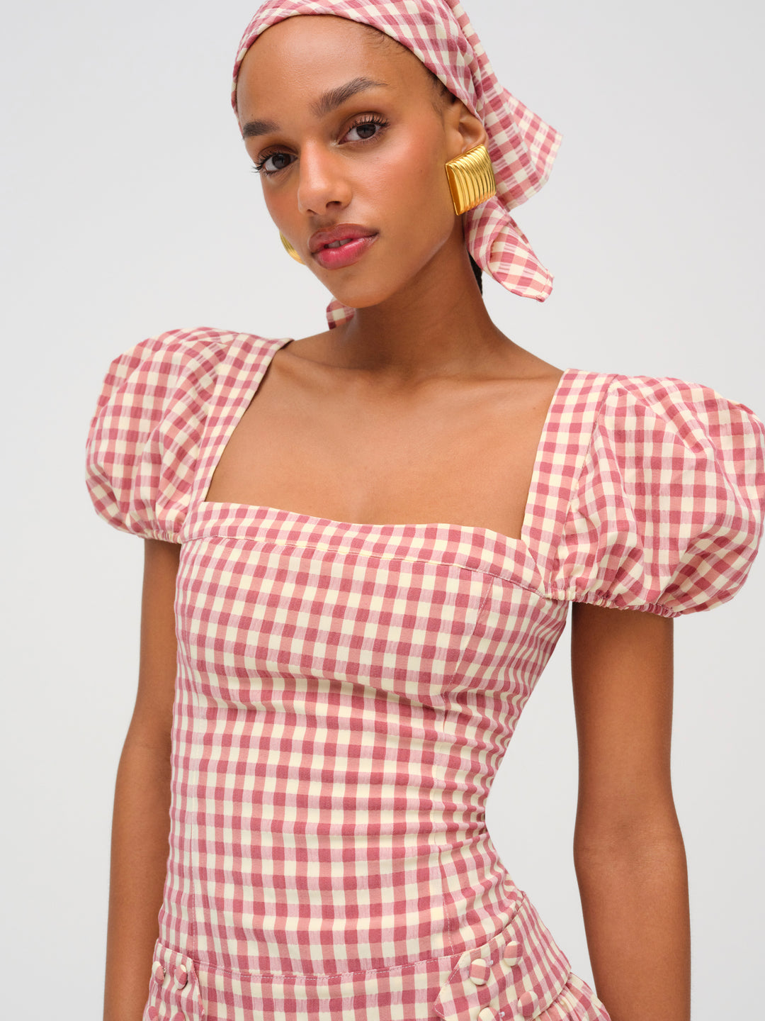 Georgia Gingham Short Sleeve Mini Dress - Mauve | For Love and Lemons