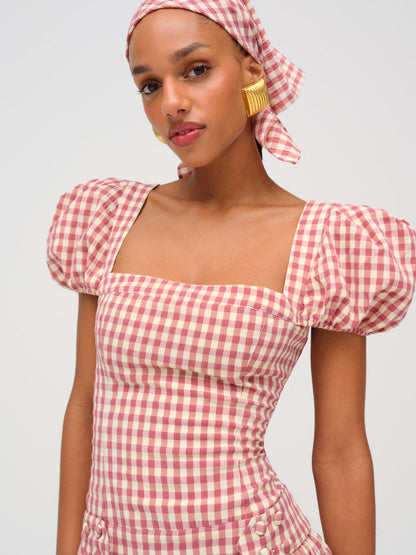 Georgia Gingham Short Sleeve Mini Dress - Mauve | For Love and Lemons