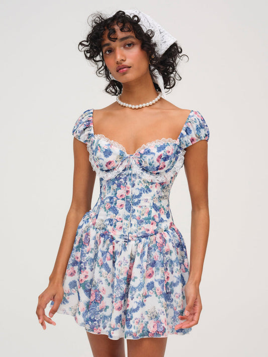 Audrey Floral Mini Dress - Blue | For Love and Lemons