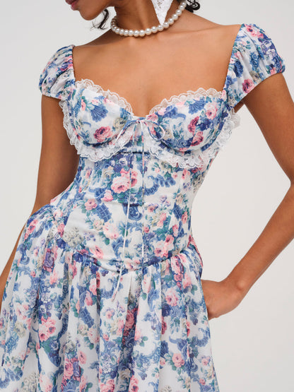 Audrey Floral Mini Dress - Blue | For Love and Lemons