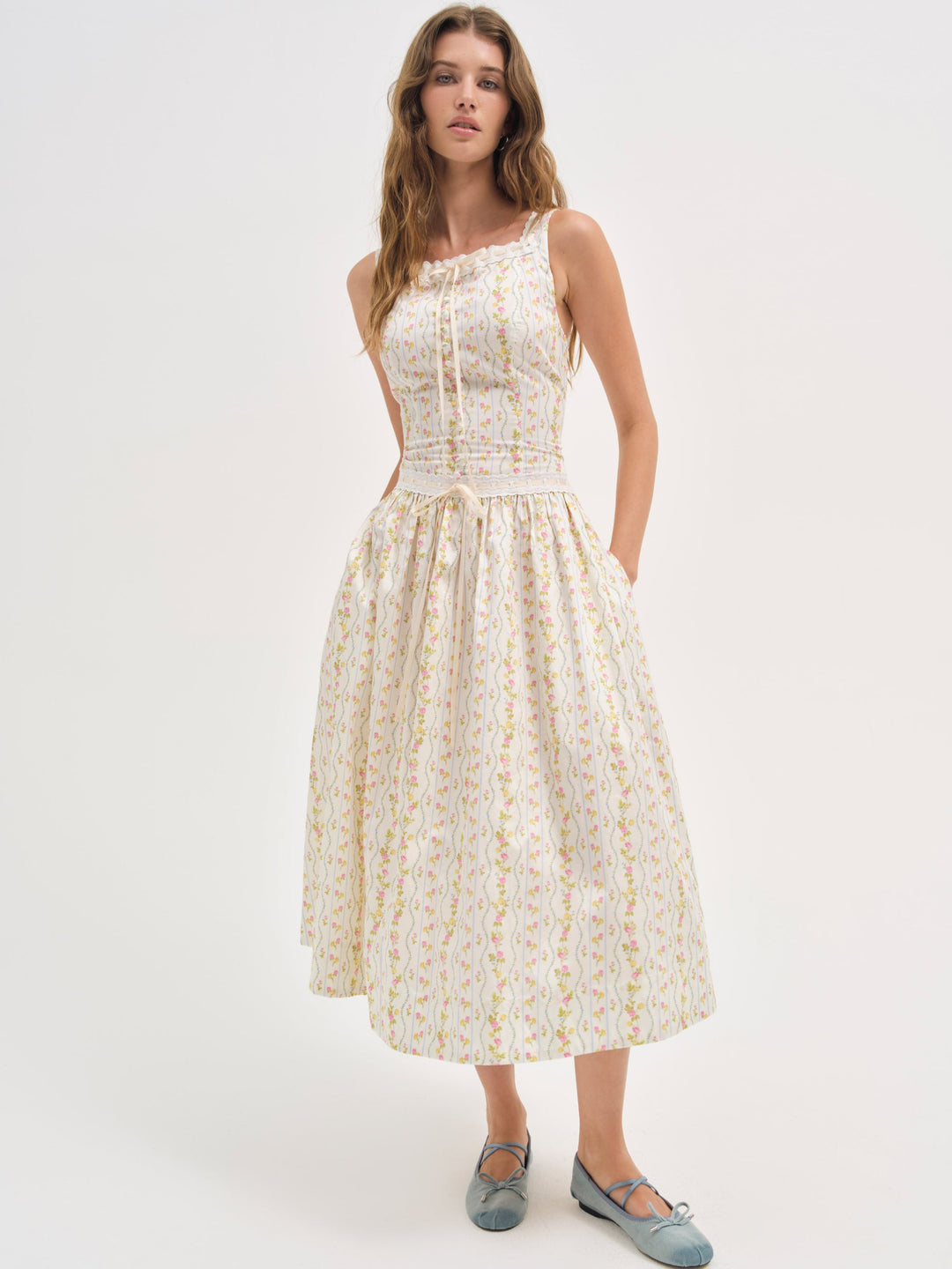 Brigitta Floral Midi Dress - Ivory | For Love and Lemons