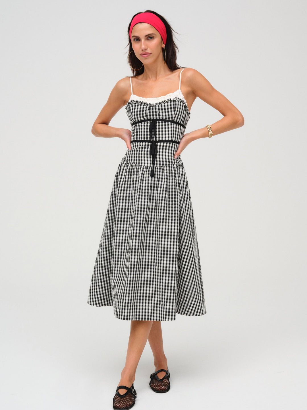 Georgia Gingham Midi Dress - Black | For Love and Lemons