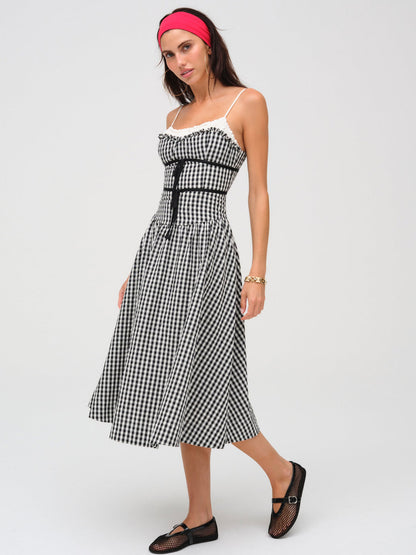 Georgia Gingham Midi Dress - Black | For Love and Lemons