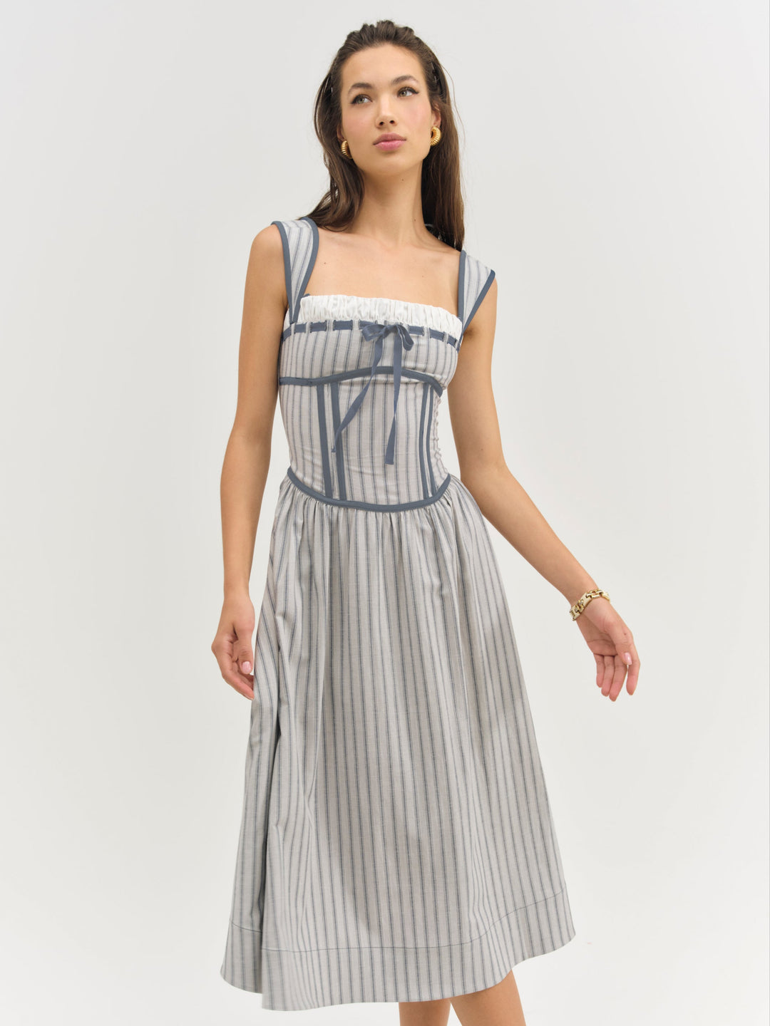Linen Stripe Midi Dress - Blue | For Love and Lemons