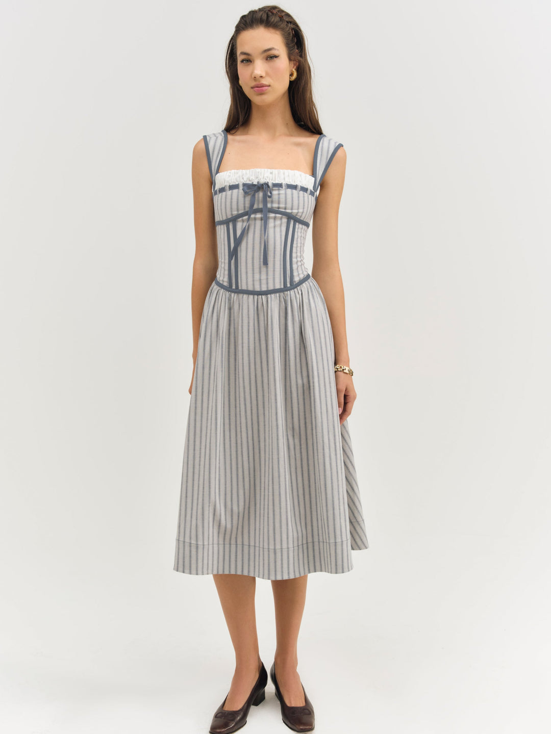 Linen Stripe Midi Dress - Blue | For Love and Lemons