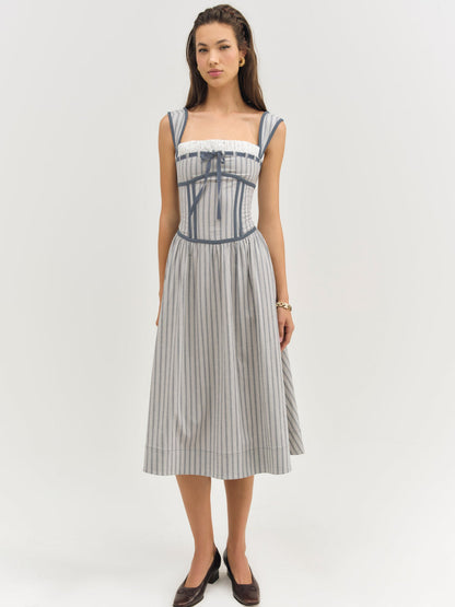 Linen Stripe Midi Dress - Blue | For Love and Lemons