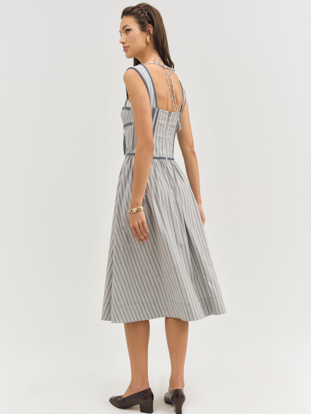 Linen Stripe Midi Dress - Blue | For Love and Lemons