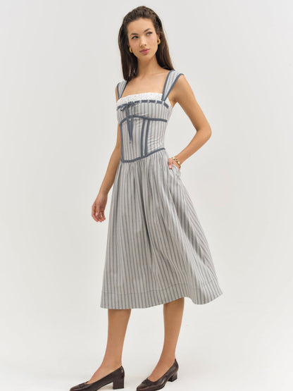 Linen Stripe Midi Dress - Blue | For Love and Lemons