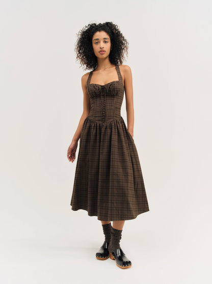 University Plaid Midi Dress - Brown | For Love and Lemons