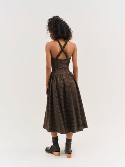 University Plaid Midi Dress - Brown | For Love and Lemons