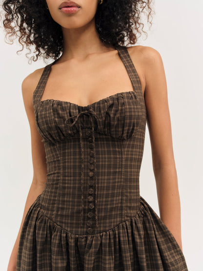 University Plaid Midi Dress - Brown | For Love and Lemons