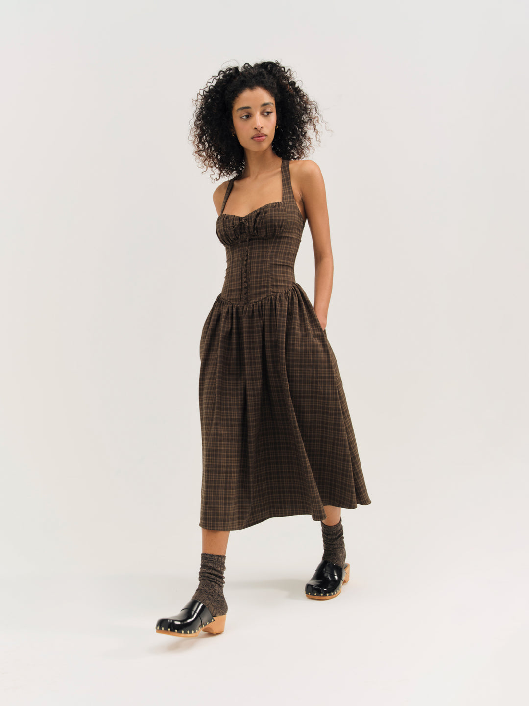 University Plaid Midi Dress - Brown | For Love and Lemons