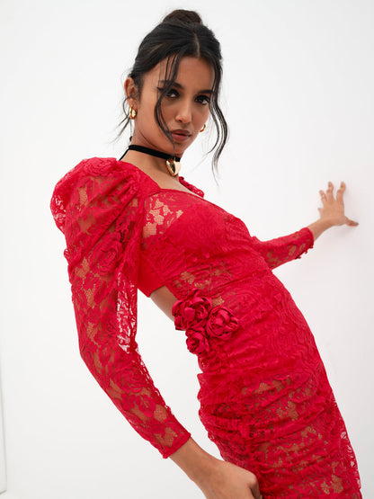Kana Midi Dress - Red | For Love and Lemons