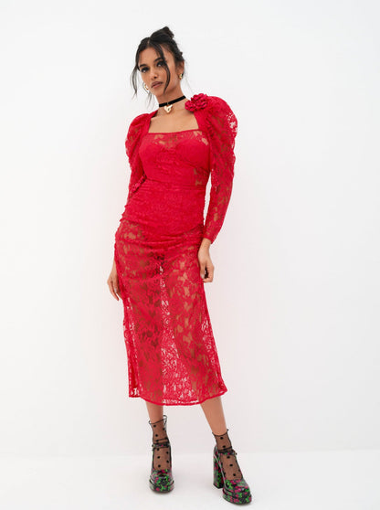 Kana Midi Dress - Red | For Love and Lemons