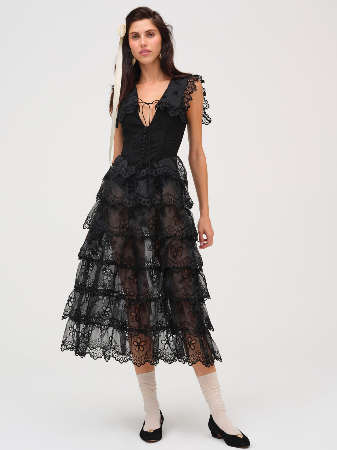 Daisy Eyelet Midi Dress - Black | For Love and Lemons