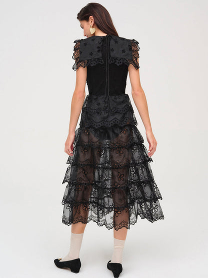 Daisy Eyelet Midi Dress - Black | For Love and Lemons