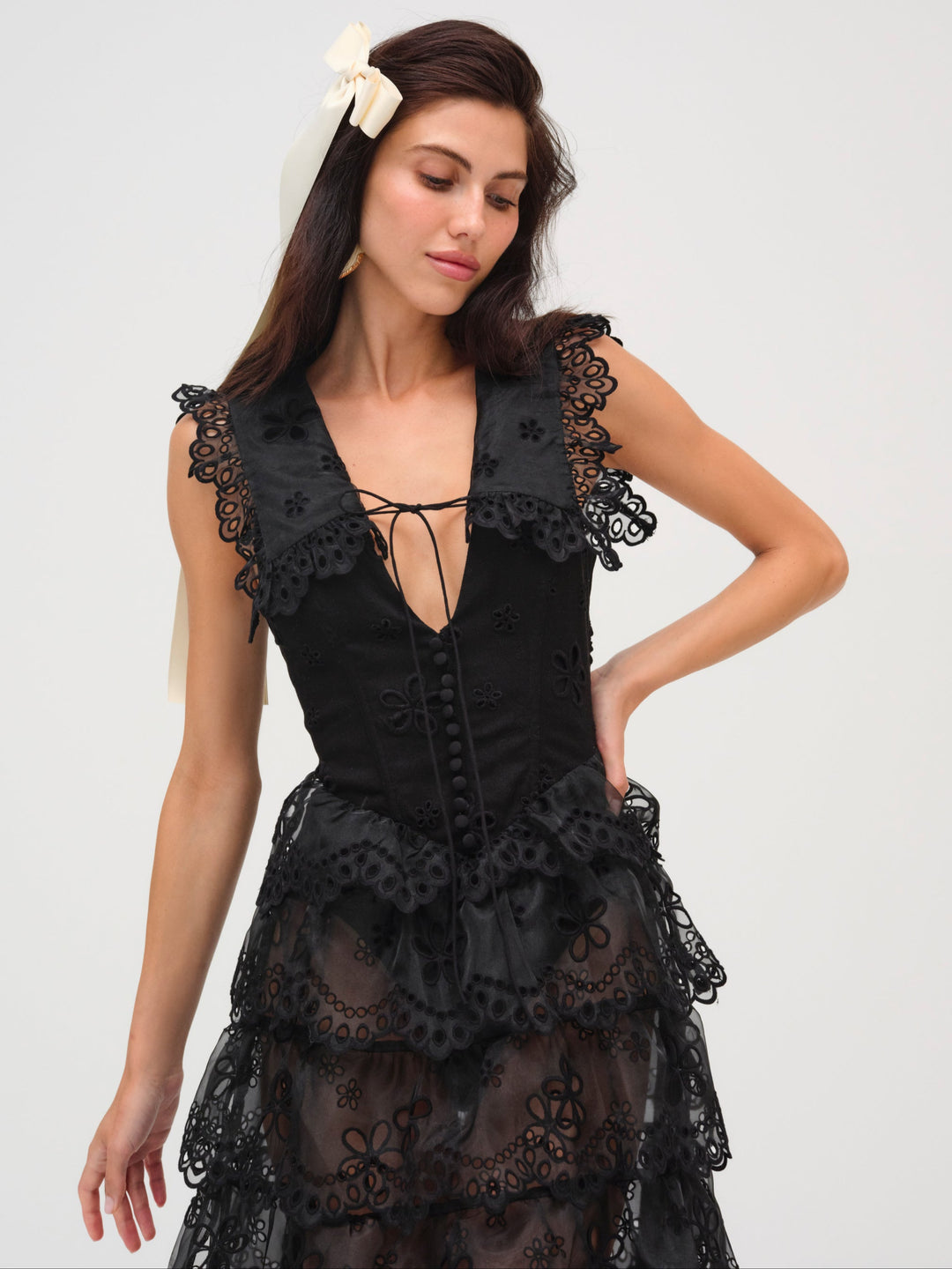Daisy Eyelet Midi Dress - Black | For Love and Lemons