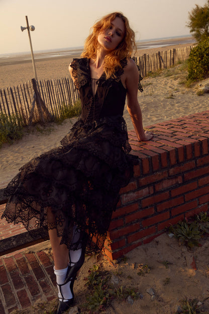 Daisy Eyelet Midi Dress - Black | For Love and Lemons