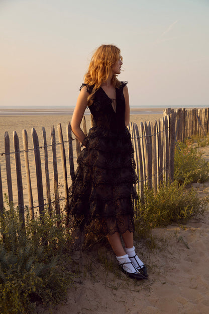 Daisy Eyelet Midi Dress - Black | For Love and Lemons