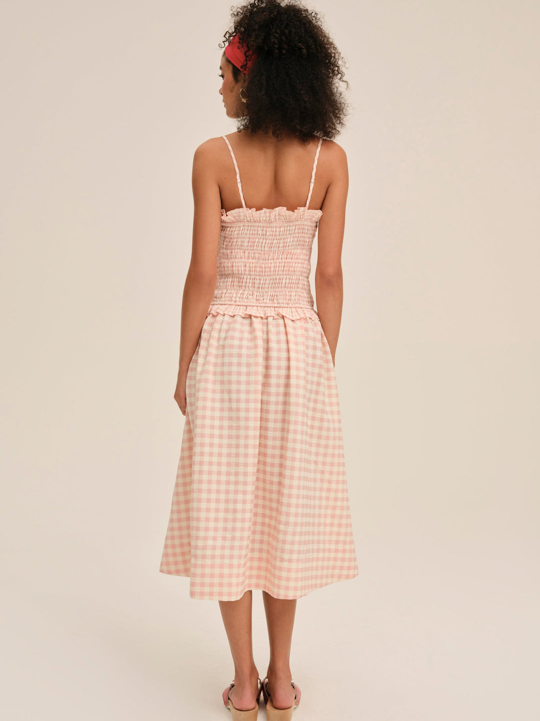 Petal Gingham Midi Dress - Peach | For Love and Lemons