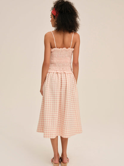 Petal Gingham Midi Dress - Peach | For Love and Lemons