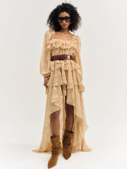 Colette Satin Burnout Maxi Dress - Taupe | For Love and Lemons