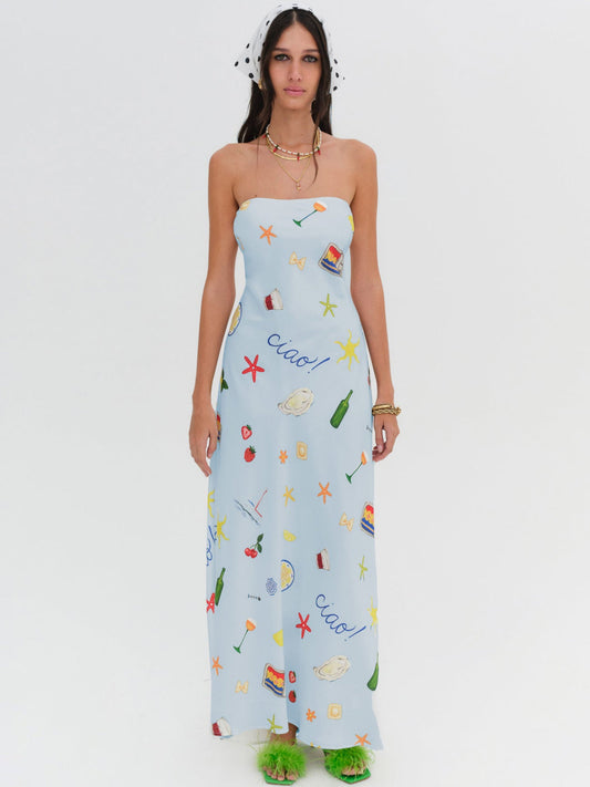 Carla Strapless Maxi Dress - Blue | For Love and Lemons