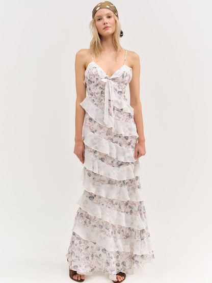 Debby Ruffled Maxi Dress - White | For Love and Lemons